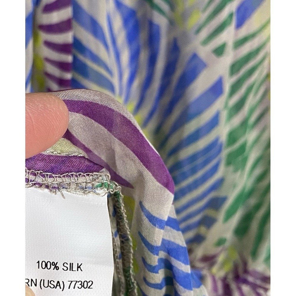 Zara 100% Silk Blouse Size M Multicolor Off Shoulder Puff Sleeve Resort Wear - Picture 5 of 9
